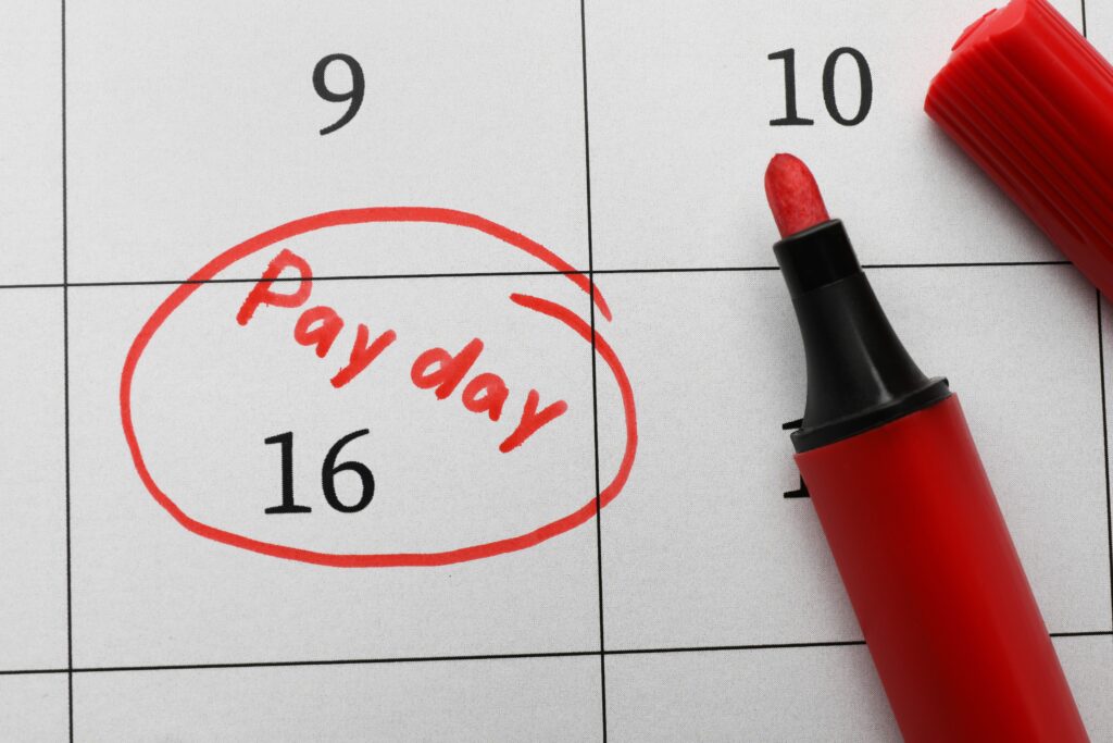 Employee monitoring payday on calendar