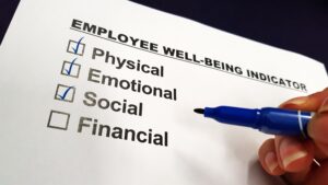 Checklist of employee wellbeing indicators with all but financial selected